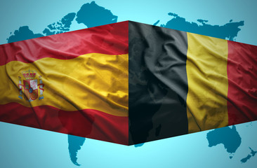 Waving Belgian and Spanish flags