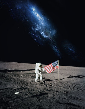 Astronaut walking on moon. Elements of this image furnished by N