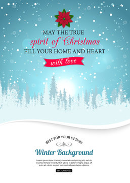 Merry christmas background with winter landscape and place for
