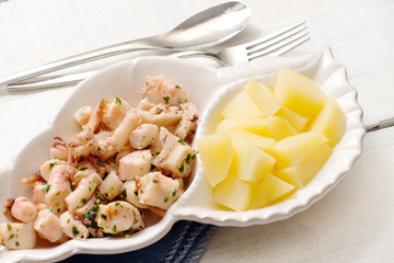 fish recipe with boiled octopus and steamed potatoes