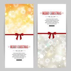 Merry christmas golden and silver banners with snowflakes,