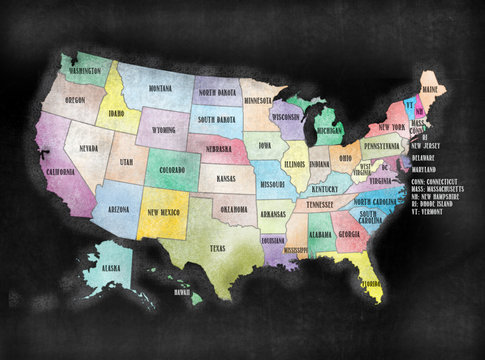 Blackboard Or Chalkboard U.S.A. American States Map