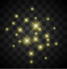 Set of light  yellow sparkles on a transparent background vector