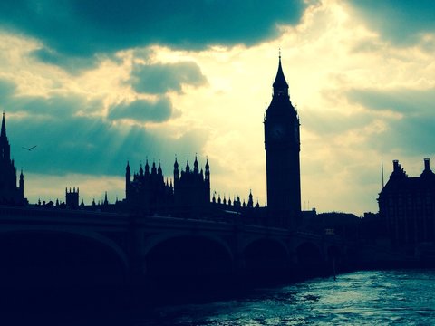 Big Ben and Houses of Parliament London storm clouds silhouette stock, photo, photograph, image, picture, press, 