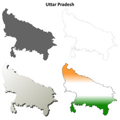Uttar Pradesh blank detailed outline map set