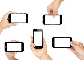 Hand holding mobile smart phone with blank screen