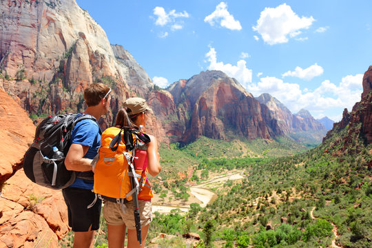 Hiking - Hikers Looking At View Zion National Park