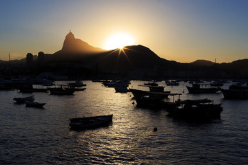 Corcovado Christ The Redeemer sunset guanabara bay, Rio de Janei