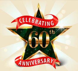 60 year anniversary celebration golden star ribbon