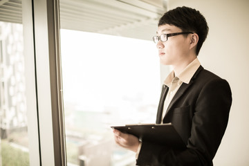 happy young business man work in modern office