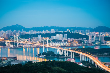 aerial view of xiamen haicang bridge in nightfall © chungking