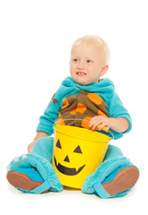 Little toddler boy monster costume on Halloween