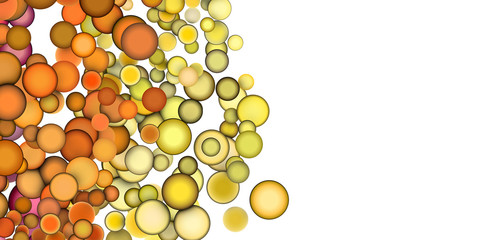 3d render strings of floating balls in multiple orange yellow