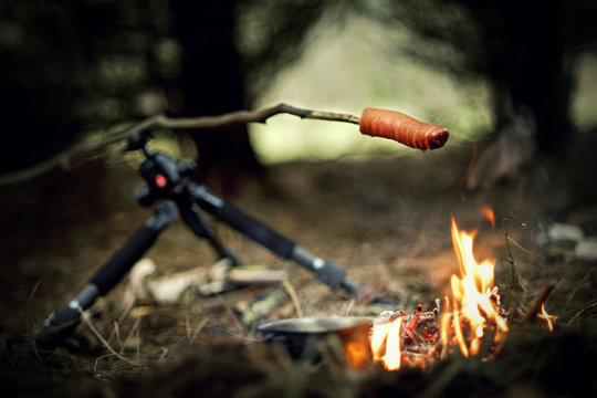 Sausage roasting on the bonefire