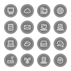 Cloud computing & internet web icons, grey circle buttons