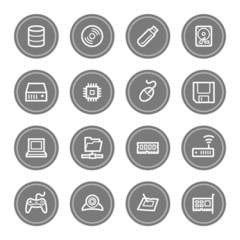 Computer components web icon set 1, grey circle buttons