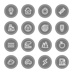 Green ecology web icon set 1, grey circle buttons