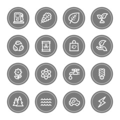 Green ecology web icon set 3, grey circle buttons