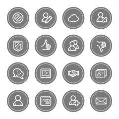 Community. Social media web icons, grey circle buttons