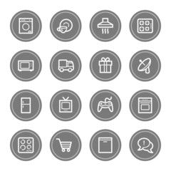Home appliances web icons, grey circle buttons