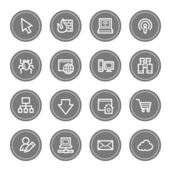 Internet web icons, grey circle buttons