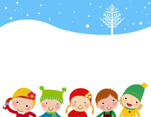 Group of winter kids