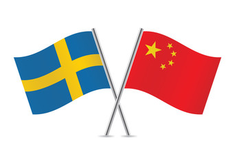 Chinese and Swedish flags. Vector illustration.
