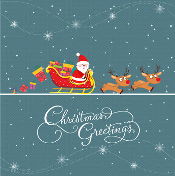 Merry christmas card with santa claus and gift