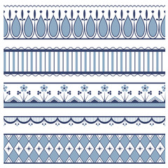 Set of seamless borders. In style russian gzhel