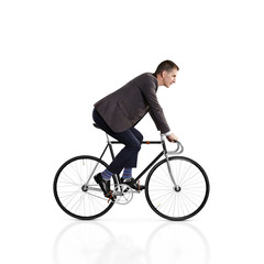 Obraz premium Man on a bicycle isolated on white