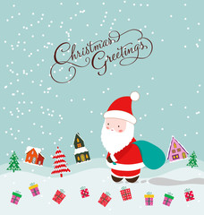 Merry christmas with santa claus and gift background