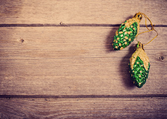 Christmas decoration on wooden planks