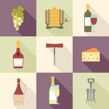 set of flat wine icons