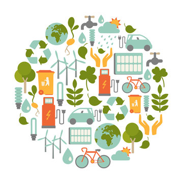 round design element with ecology icons