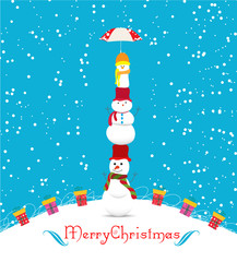 Fototapeta na wymiar Merry christmas card with snowmans and umbrella
