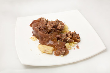 Stew in jelly on a white background