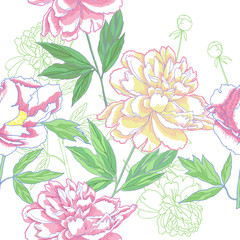 Seamless pattern  with peonies flowers