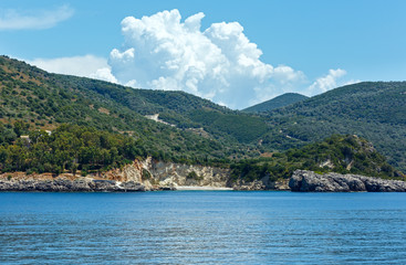 Fototapeta na wymiar Sea summer coast view from ferry (Greece)