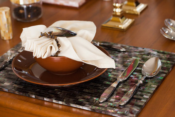 table setting at restaurant.