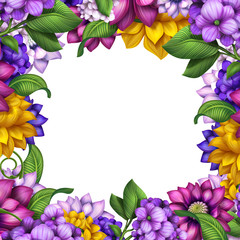 square floral banner frame, assorted flowers illustration