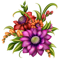 autumn colorful flowers arrangement, illustration