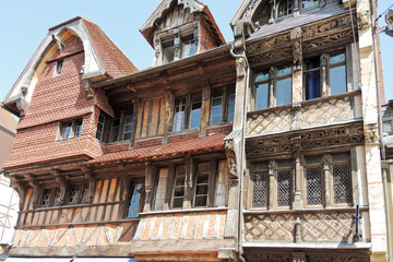 old medieval half-timbered house in Etretat town