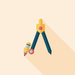 Compass Pencil flat icon with long shadow,eps10