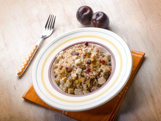 risotto with chicken chest and plum