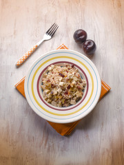 risotto with chicken chest and plum