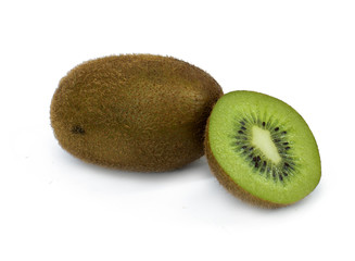 Whole kiwi fruit and his sliced segments isolated