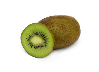Whole kiwi fruit and his sliced segments isolated