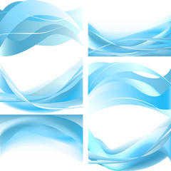 Blue easy waves isolated set on white background