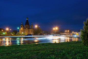 Fires of the night city against the dark sky