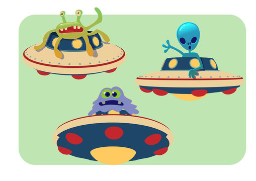 collection of spaceship and alien